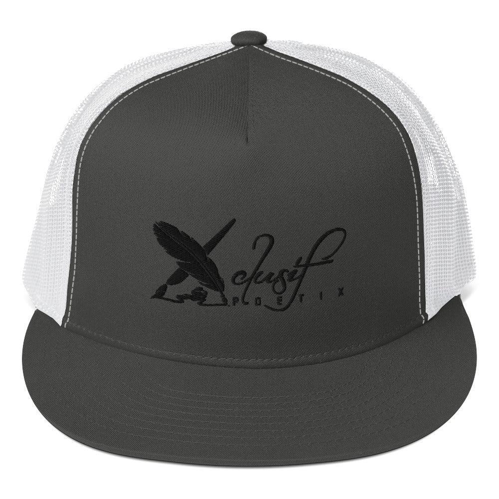 XCLUSIF POETIX BLACK LOGO 5 Panel Trucker Cap