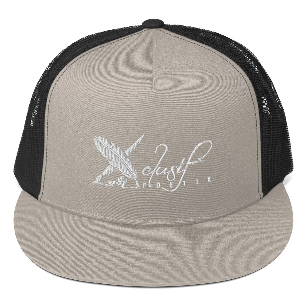 XCLUSIF POETIX WHITE LOGO 5 Panel Trucker Cap