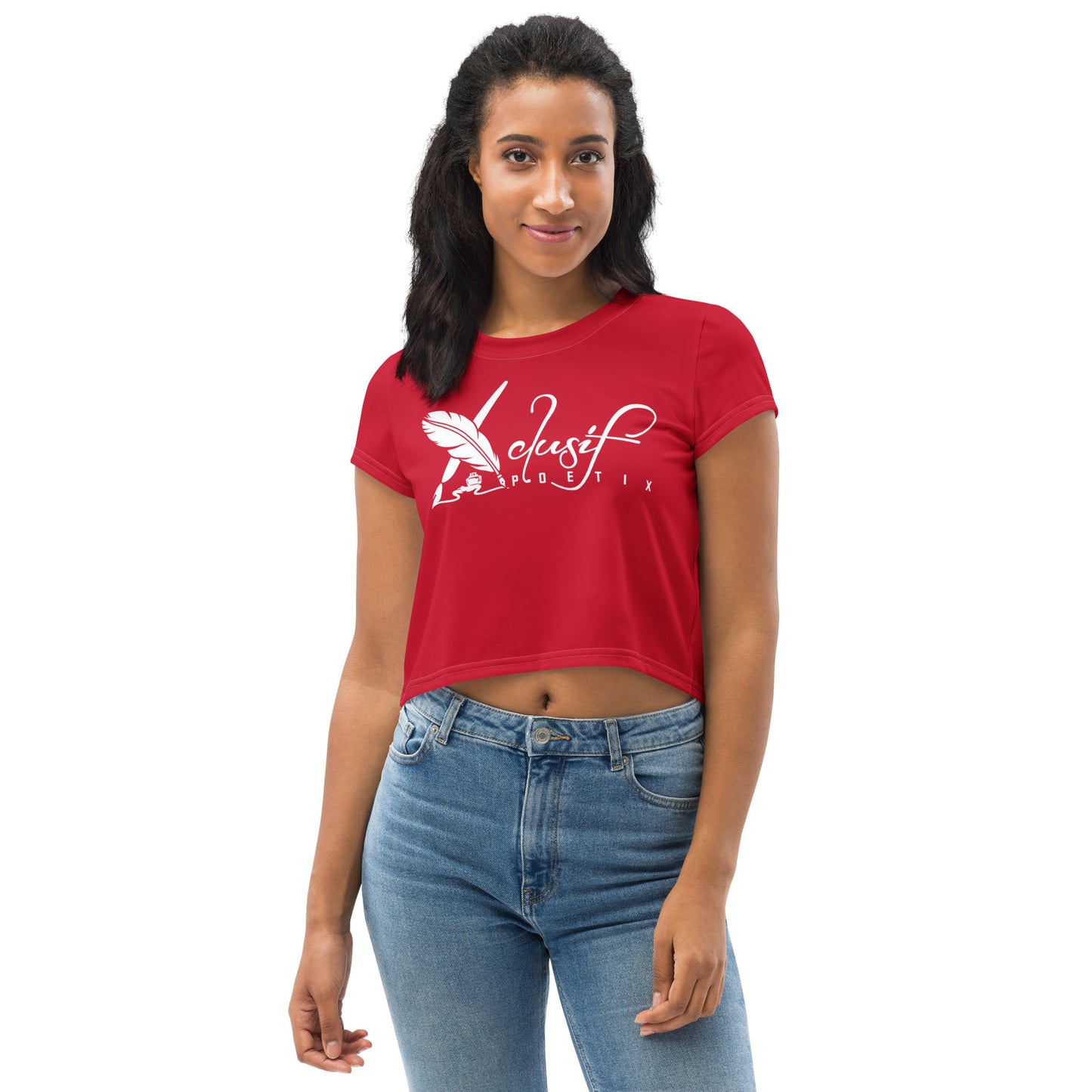 XCLUSIF POETIX RED & WHITE LOGO Crop Tee