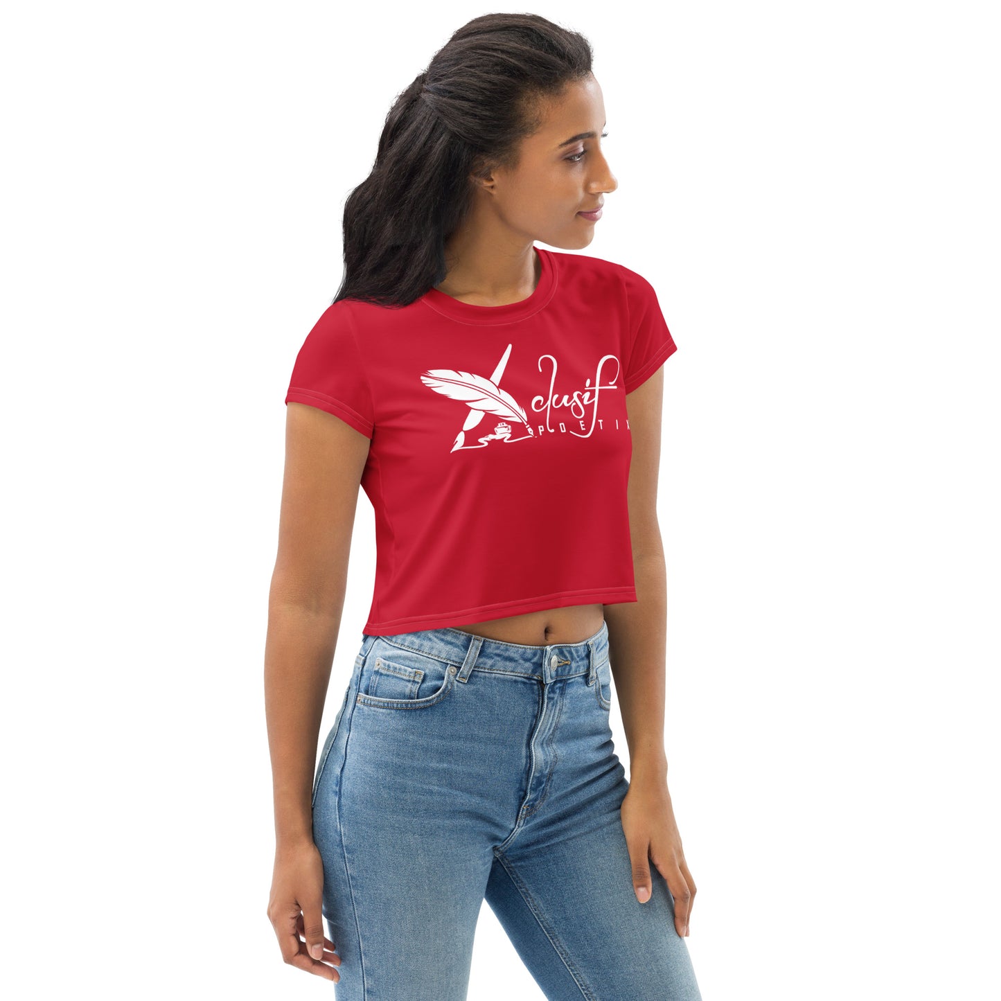 XCLUSIF POETIX RED & WHITE LOGO Crop Tee