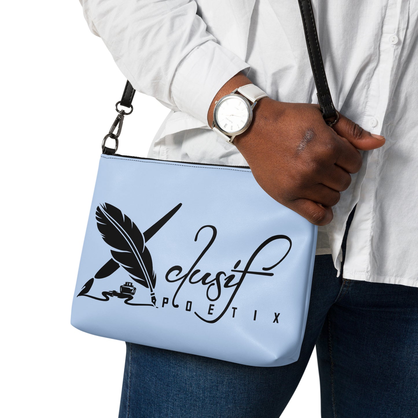 "LOVE ALWAYS WINS" BY XCLUSIF POETIX LIGHT BLUE Crossbody bag