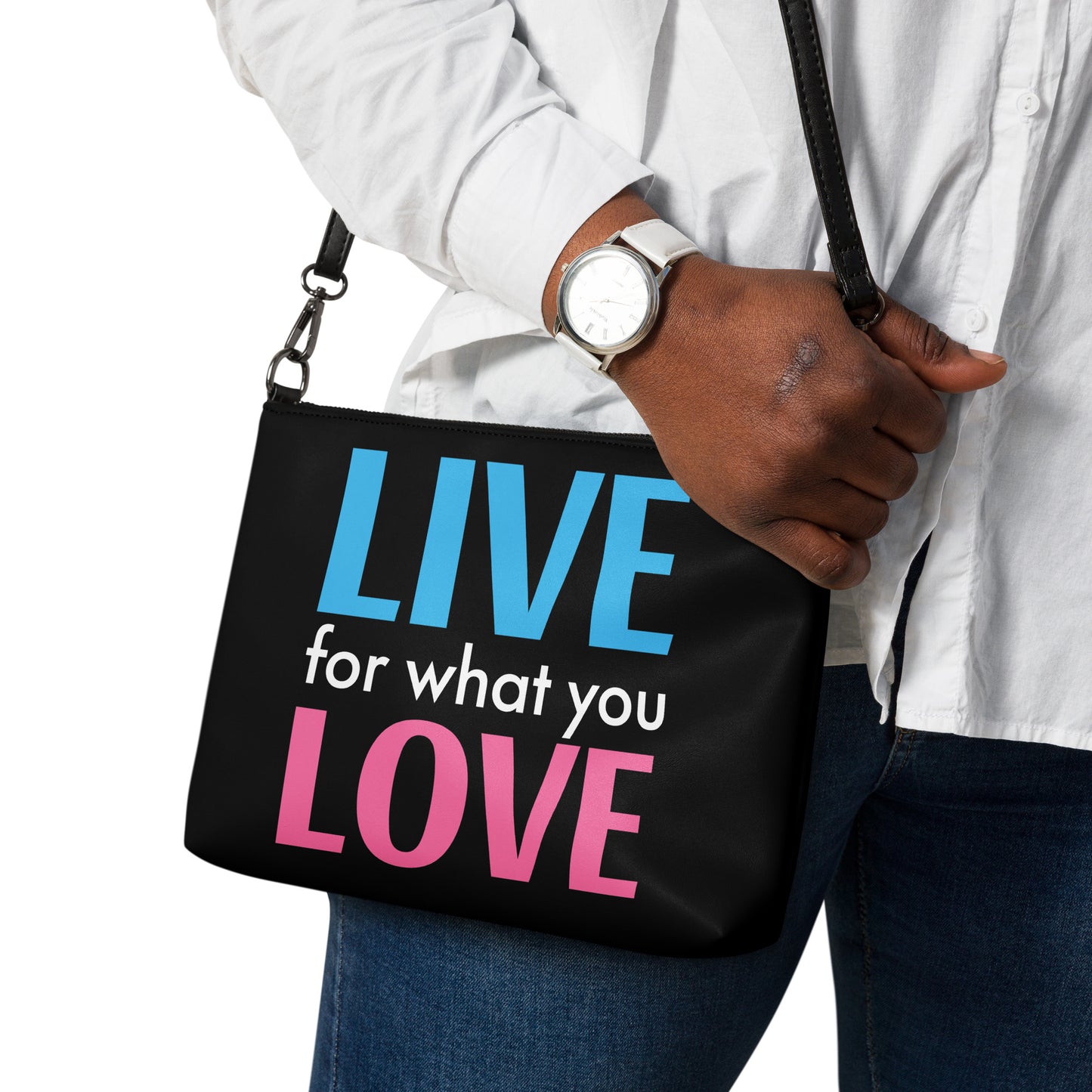 "LIVE FOR WHAT YOU LOVE" BY XCLUSIF POETIX BLACK Crossbody bag