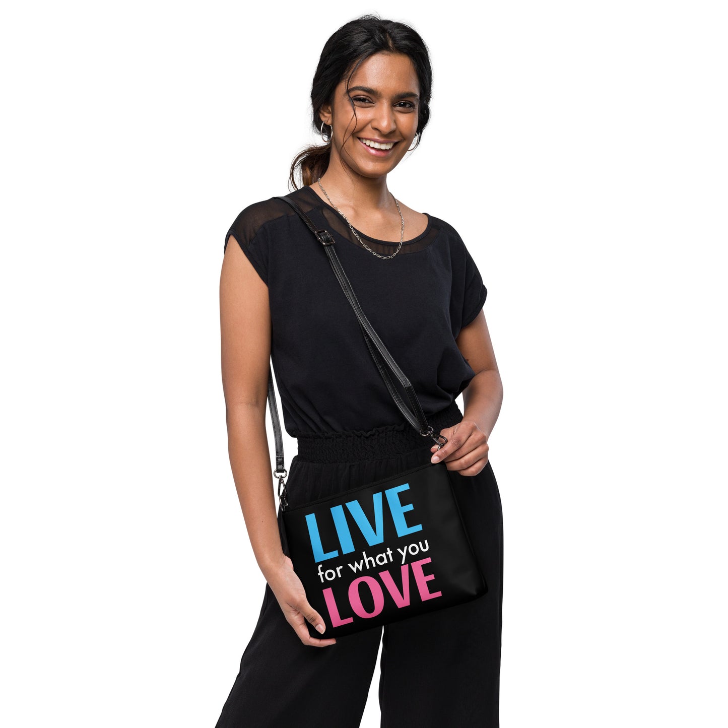 "LIVE FOR WHAT YOU LOVE" BY XCLUSIF POETIX BLACK Crossbody bag