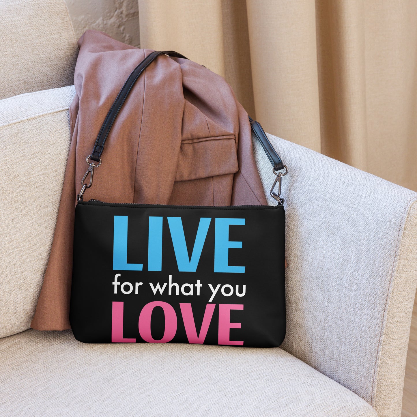 "LIVE FOR WHAT YOU LOVE" BY XCLUSIF POETIX BLACK Crossbody bag