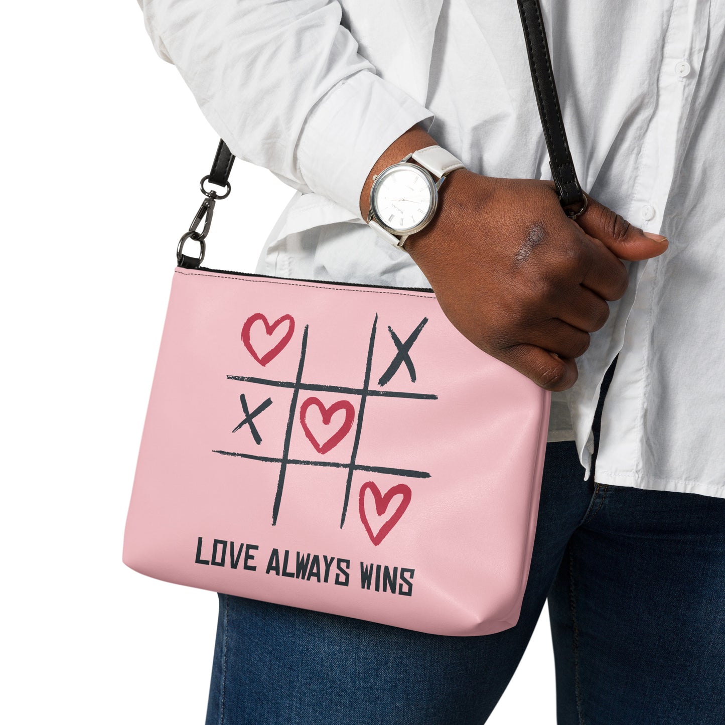 "LOVE ALWAYS WINS" BY XCLUSIF POETIX PINK Crossbody bag