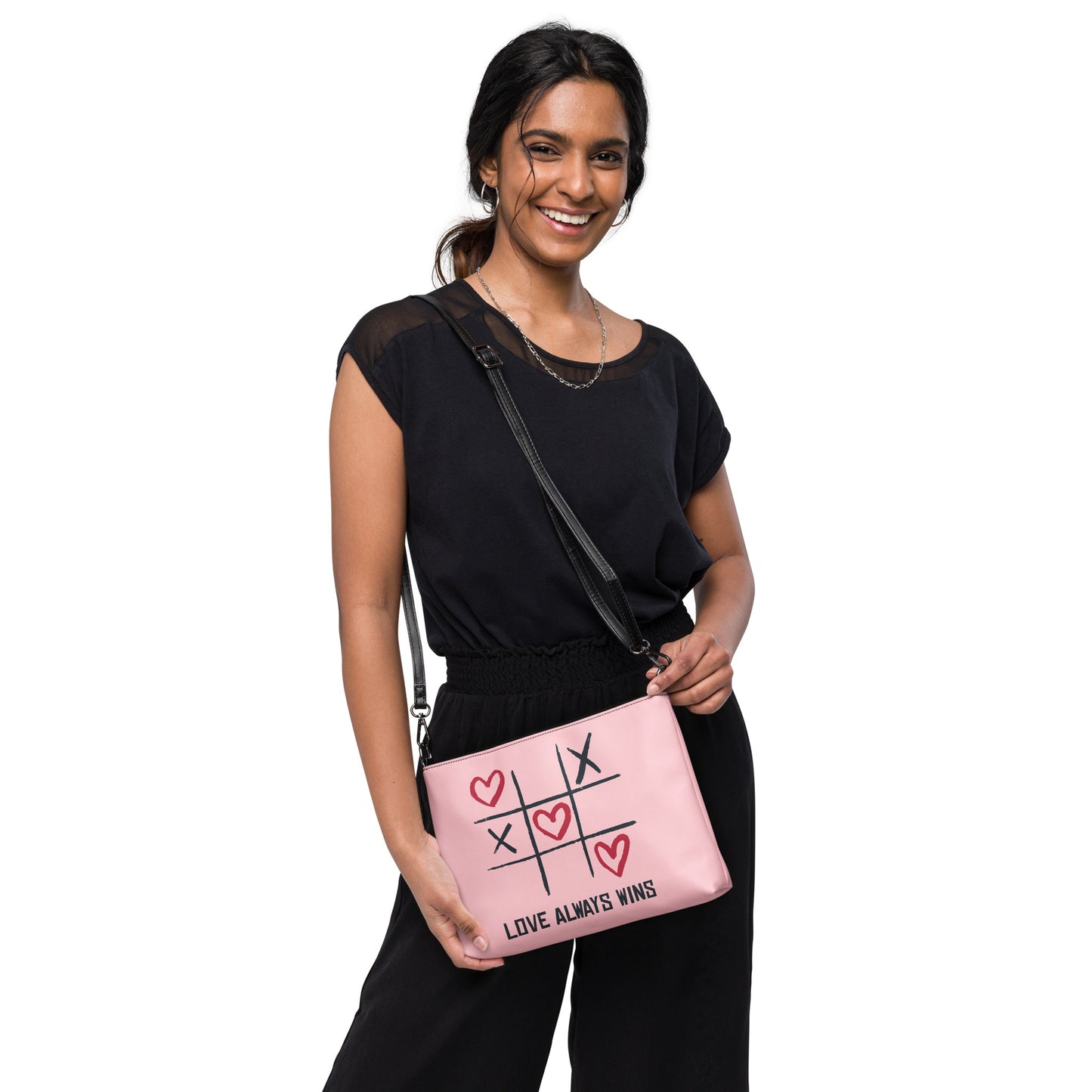 "LOVE ALWAYS WINS" BY XCLUSIF POETIX PINK Crossbody bag