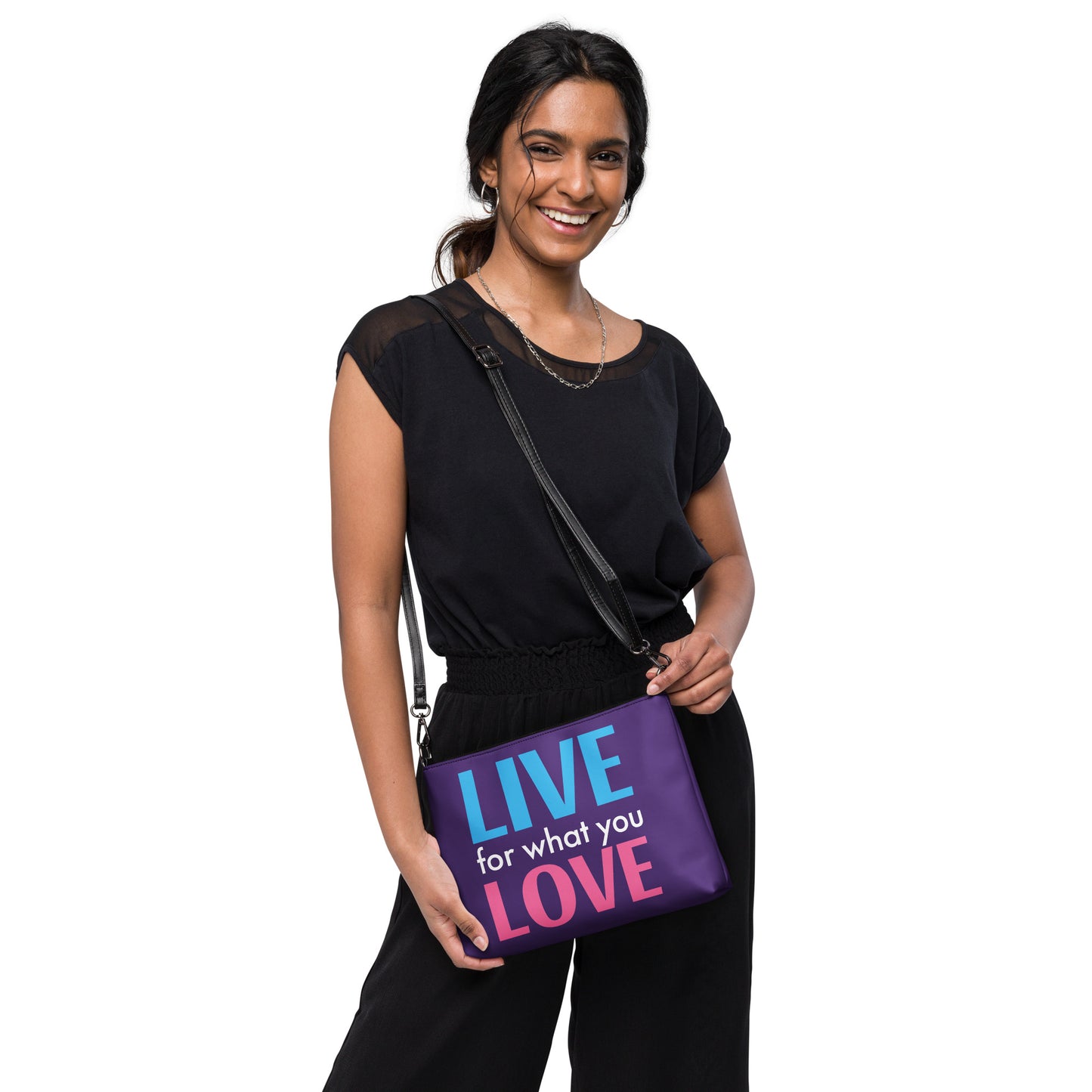 "LIVE FOR WHAT YOU LOVE" BY XCLUSIF POETIX PURPLE Crossbody bag