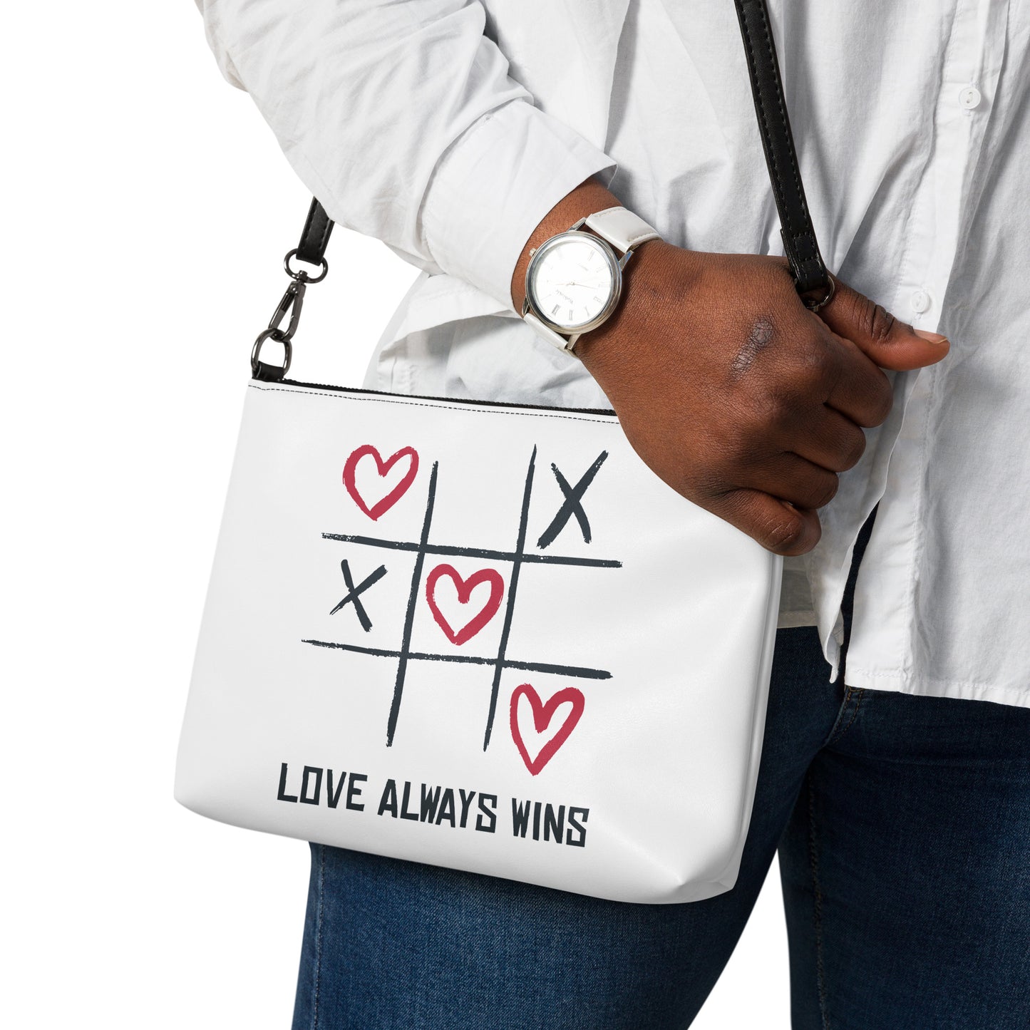 "LOVE ALWAYS WINS" BY XCLUSIF POETIX WHITE Crossbody bag