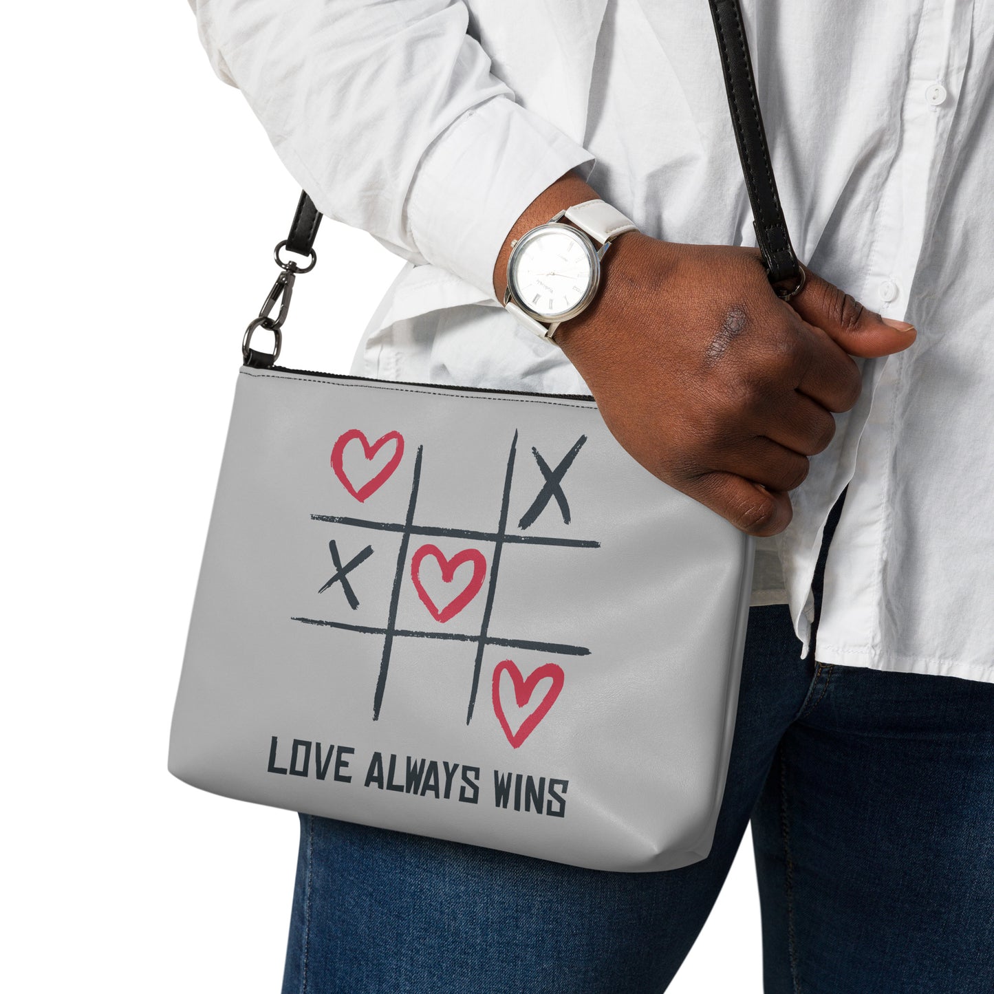 "LOVE ALWAYS WINS" BY XCLUSIF POETIX SILVER Crossbody bag