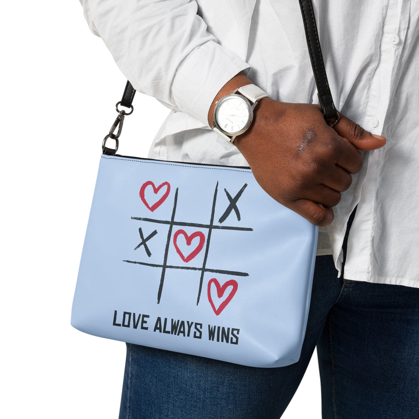 "LOVE ALWAYS WINS" BY XCLUSIF POETIX LIGHT BLUE Crossbody bag