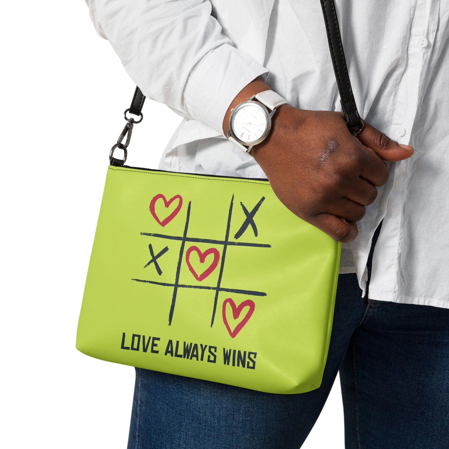 "LOVE ALWAYS WINS" BY XCLUSIF POETIX LIGHT GREEN Crossbody bag