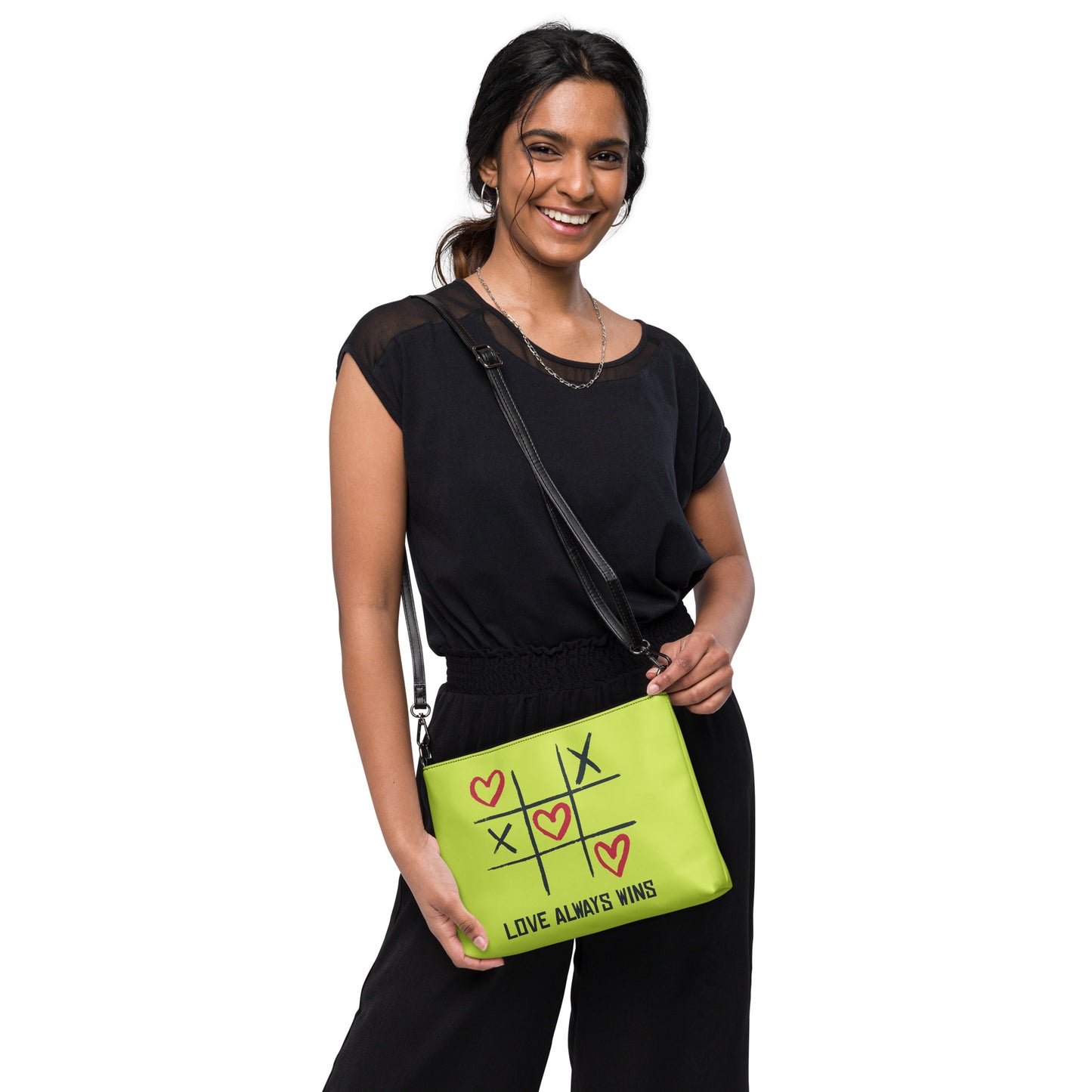 "LOVE ALWAYS WINS" BY XCLUSIF POETIX LIGHT GREEN Crossbody bag