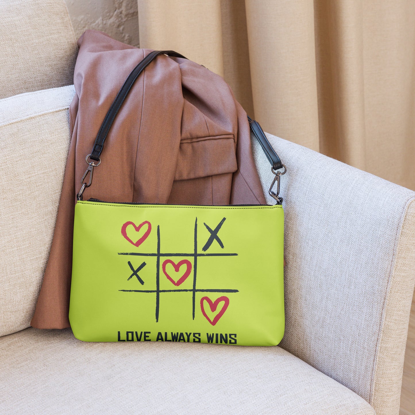 "LOVE ALWAYS WINS" BY XCLUSIF POETIX LIGHT GREEN Crossbody bag