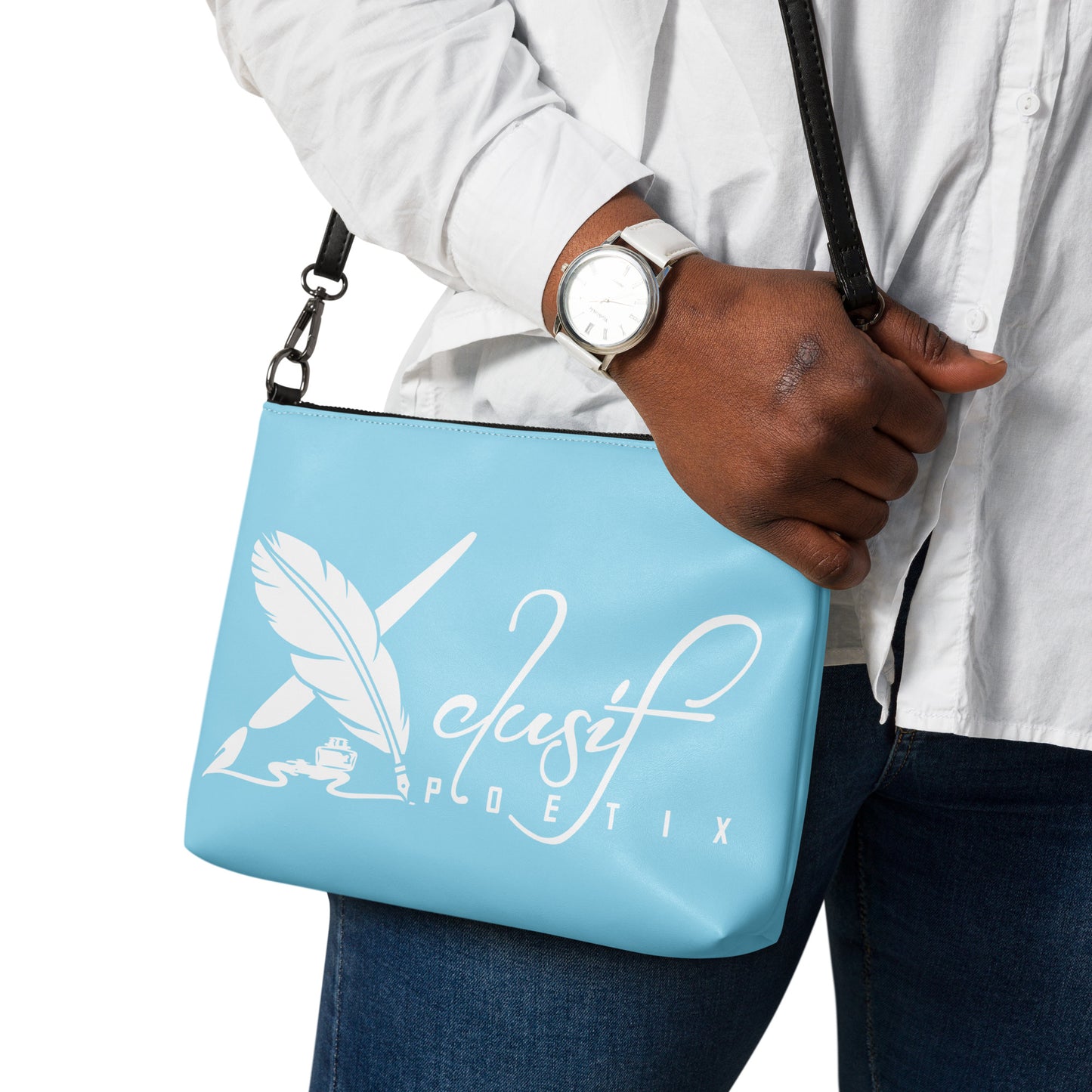 "LIVE FOR WHAT YOU LOVE" BY XCLUSIF POETIX LIGHT BLUE Crossbody bag