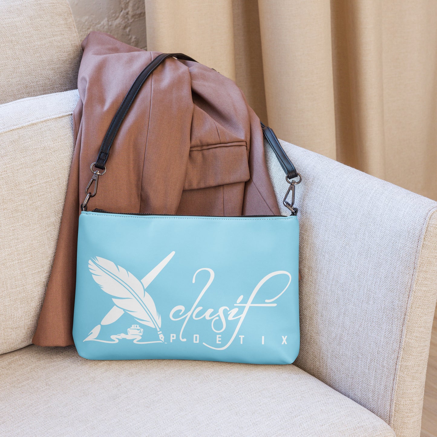 "LIVE FOR WHAT YOU LOVE" BY XCLUSIF POETIX LIGHT BLUE Crossbody bag