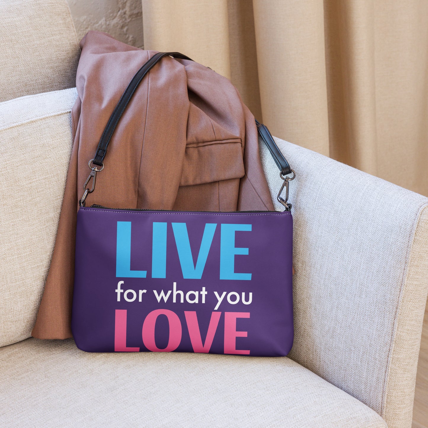 "LIVE FOR WHAT YOU LOVE" BY XCLUSIF POETIX PURPLE Crossbody bag