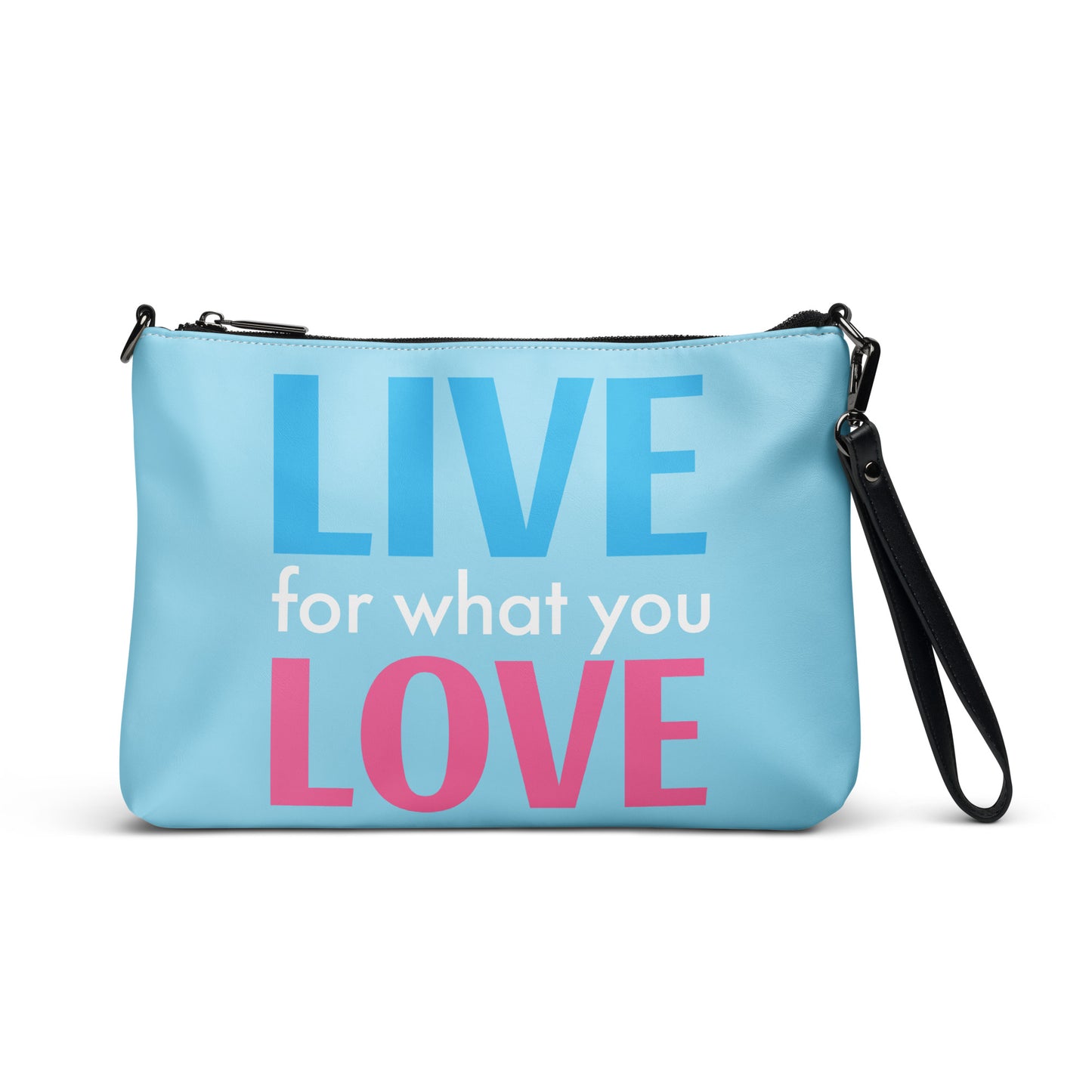 "LIVE FOR WHAT YOU LOVE" BY XCLUSIF POETIX LIGHT BLUE Crossbody bag