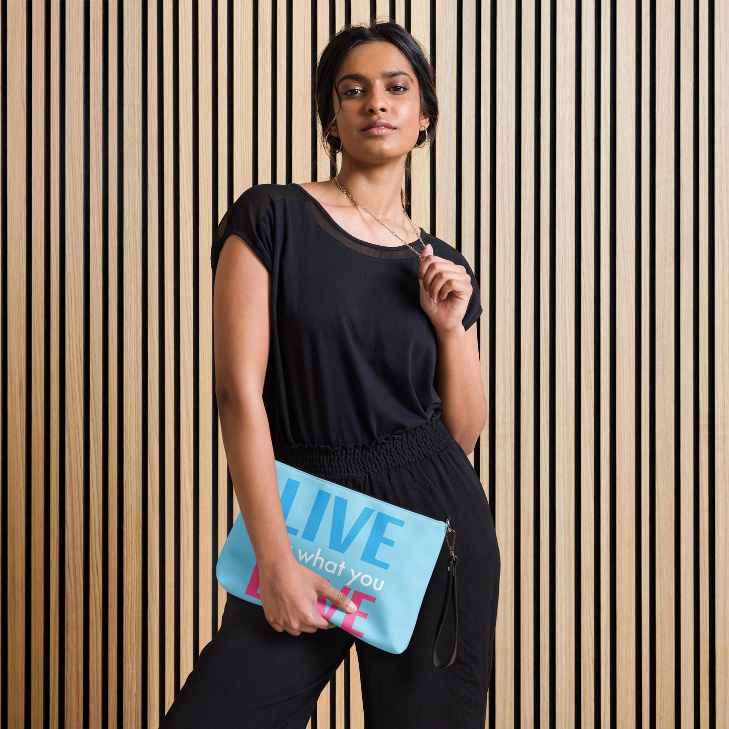 "LIVE FOR WHAT YOU LOVE" BY XCLUSIF POETIX LIGHT BLUE Crossbody bag