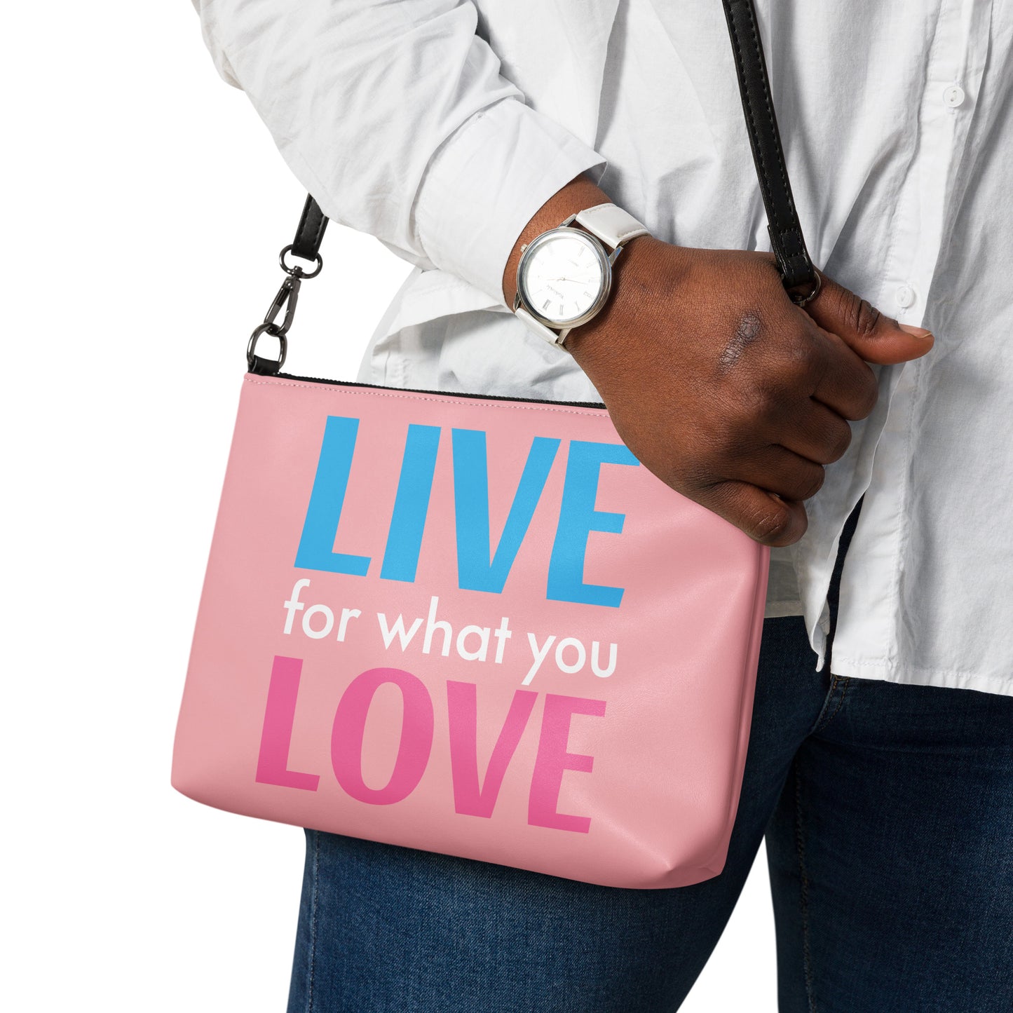 "LIVE FOR WHAT YOU LOVE" BY XCLUSIF POETIX PINK Crossbody bag