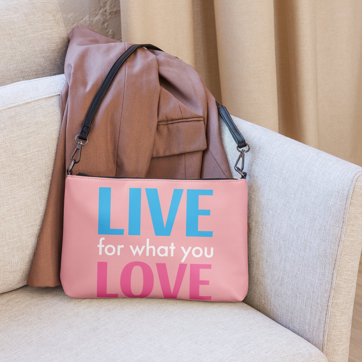 "LIVE FOR WHAT YOU LOVE" BY XCLUSIF POETIX PINK Crossbody bag