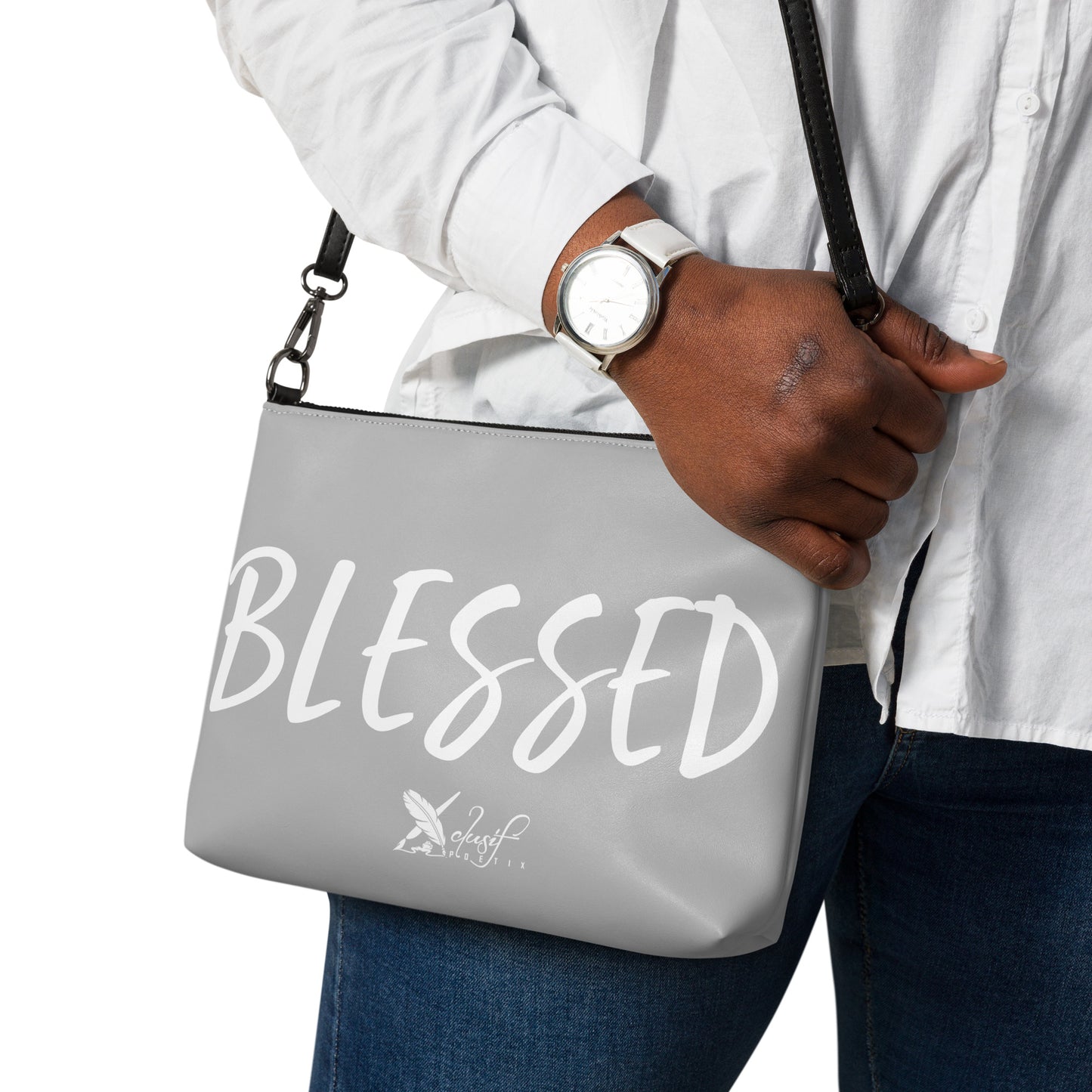 BLESSED BY XCLUSIF POETIX SILVER & WHITE Crossbody bag