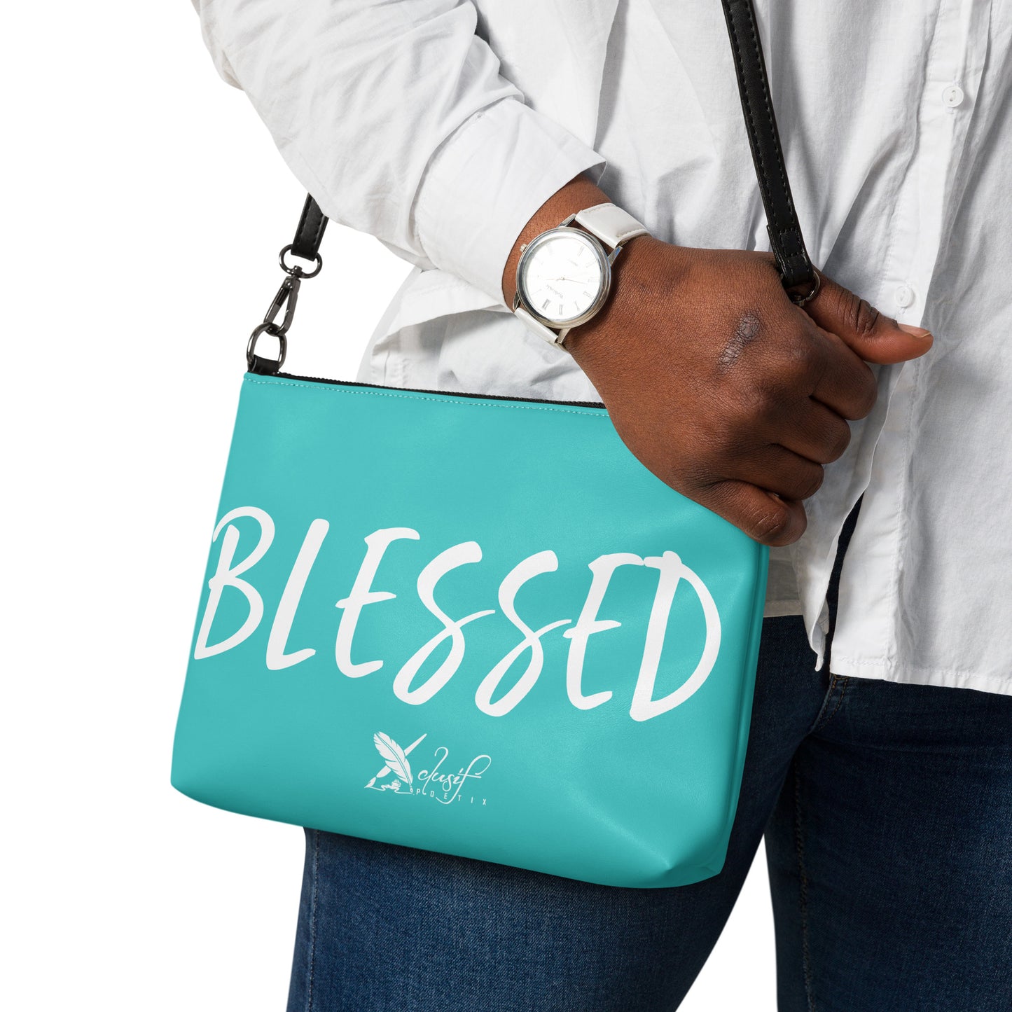 BLESSED BY XCLUSIF POETIX TURQUOISE & WHITE Crossbody bag