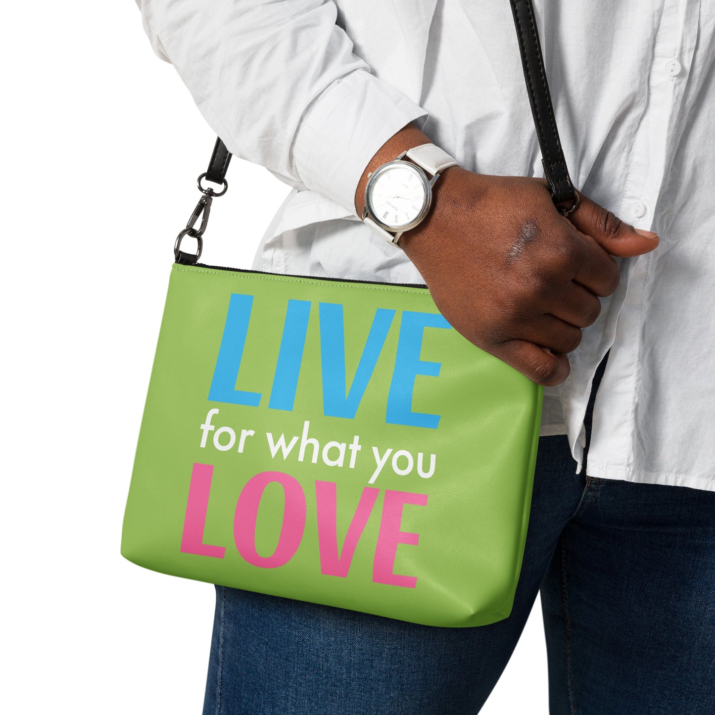 "LIVE FOR WHAT YOU LOVE" BY XCLUSIF POETIX GREEN Crossbody bag