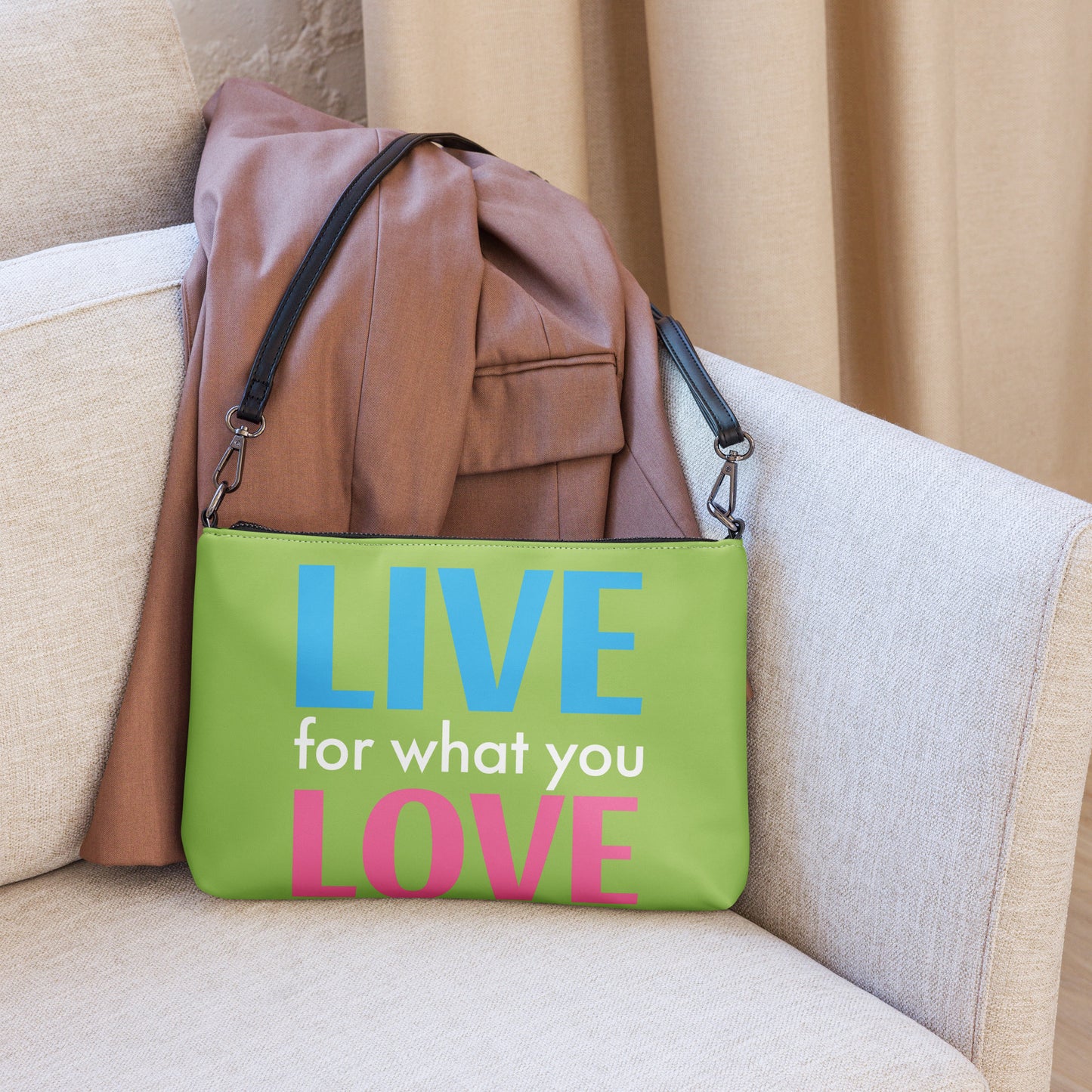 "LIVE FOR WHAT YOU LOVE" BY XCLUSIF POETIX GREEN Crossbody bag