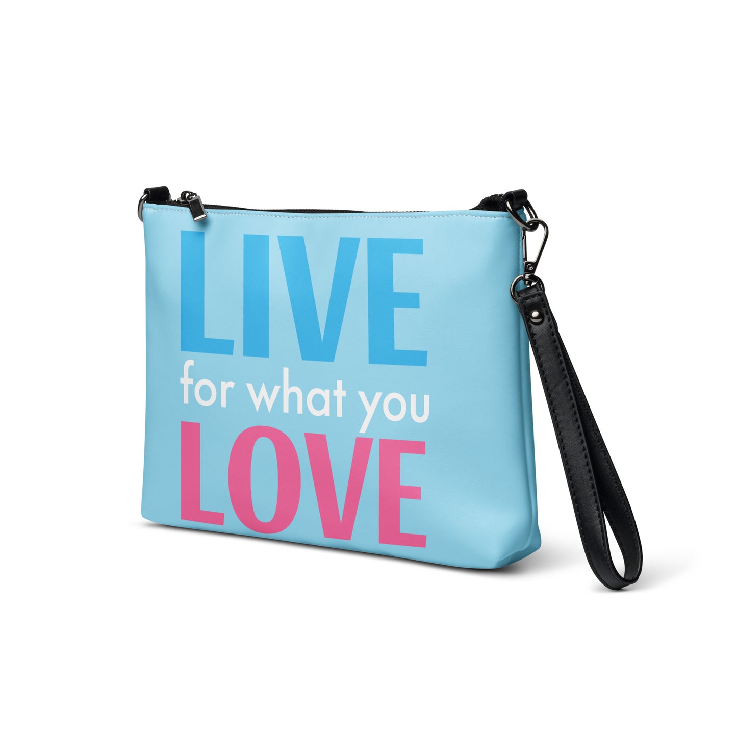 "LIVE FOR WHAT YOU LOVE" BY XCLUSIF POETIX LIGHT BLUE Crossbody bag