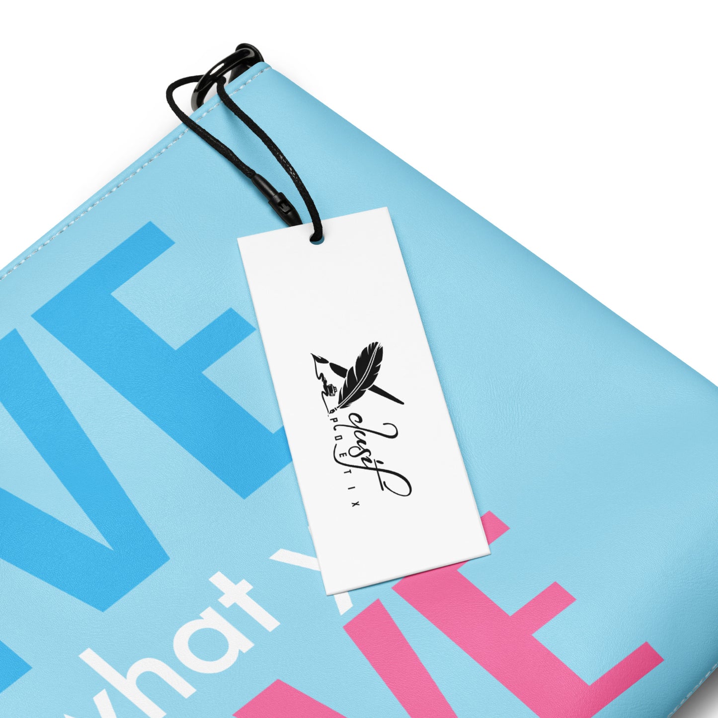 "LIVE FOR WHAT YOU LOVE" BY XCLUSIF POETIX LIGHT BLUE Crossbody bag