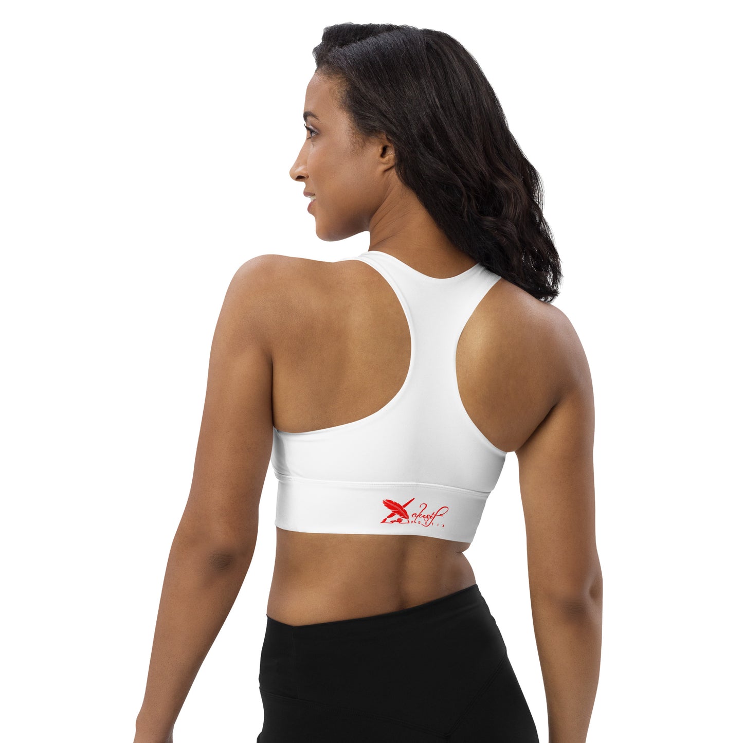 XCLUSIF POETIX WHITE & RED LOGO Longline sports bra