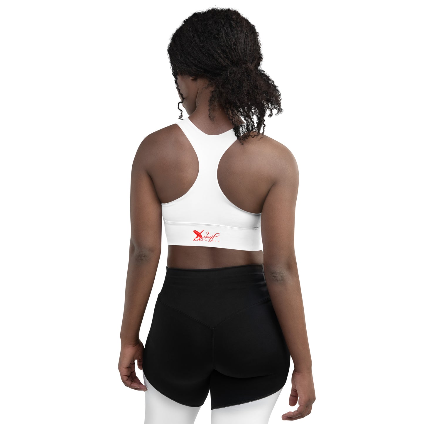 XCLUSIF POETIX WHITE & RED LOGO Longline sports bra