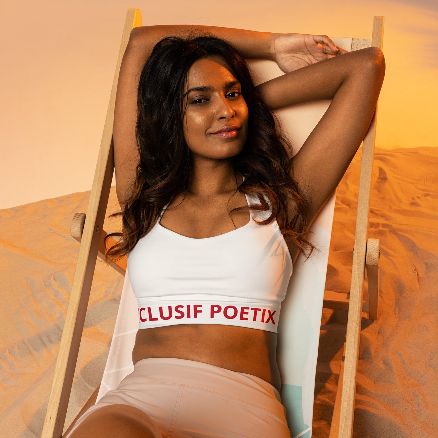 XCLUSIF POETIX WHITE & RED LOGO Longline sports bra