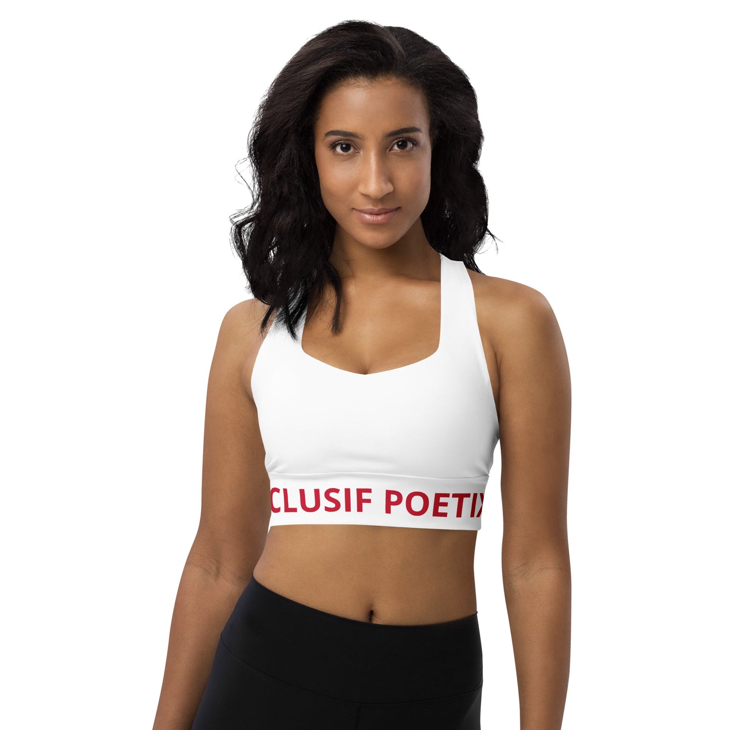 XCLUSIF POETIX WHITE & RED LOGO Longline sports bra