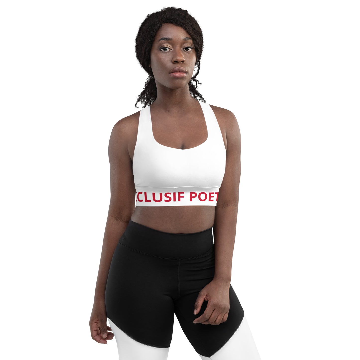 XCLUSIF POETIX WHITE & RED LOGO Longline sports bra