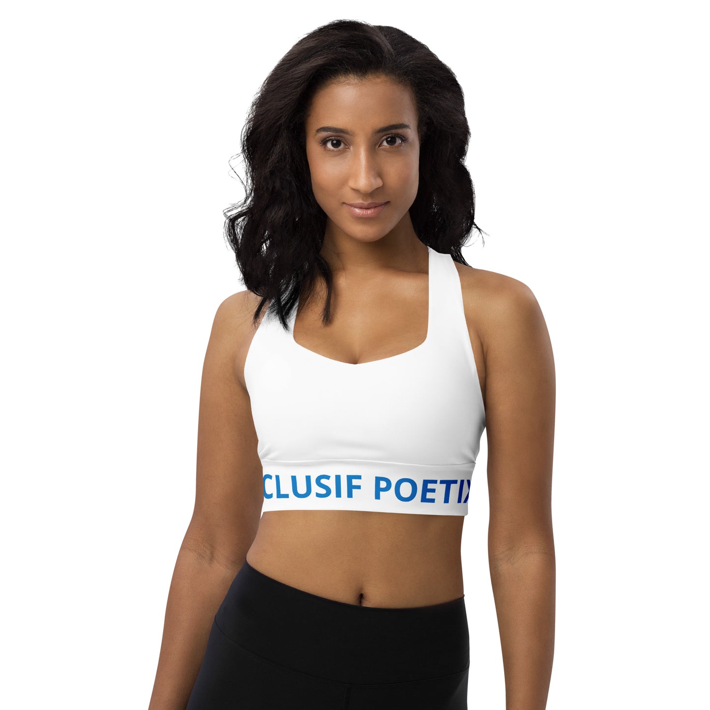 XCLUSIF POETIX WHITE & BLUE Women's Longline sports bra