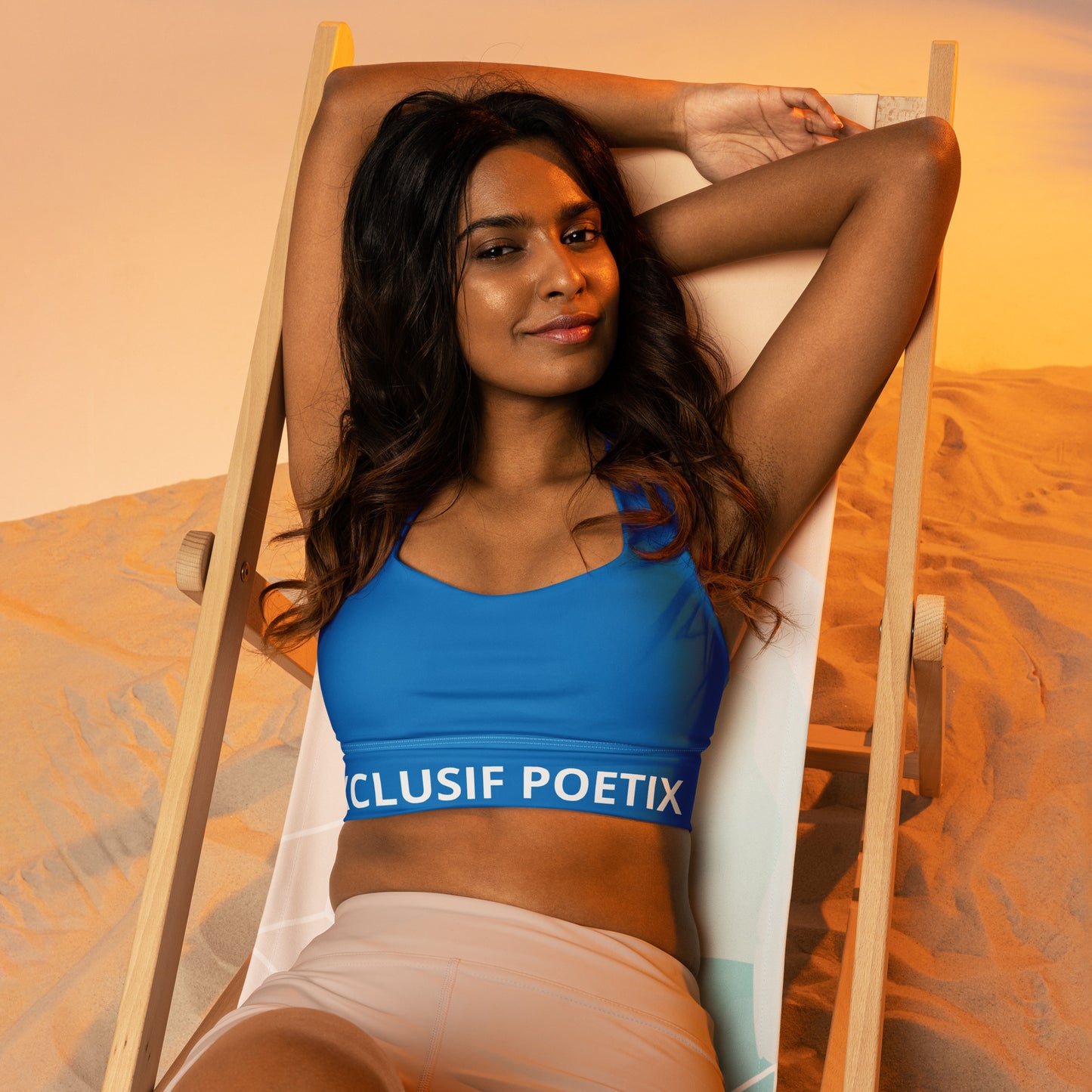 XCLUSIF POETIX BLUE & WHITE Women's Longline sports bra