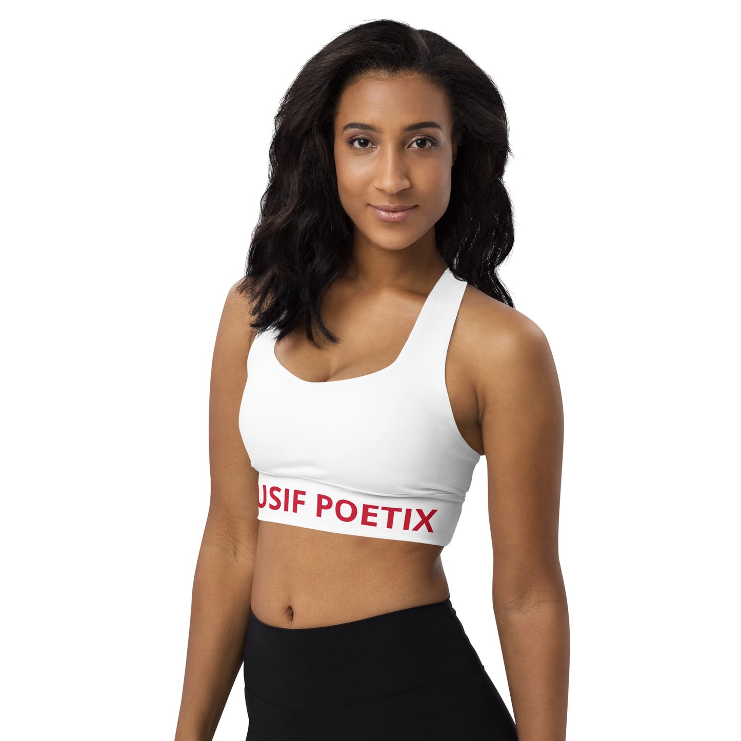 XCLUSIF POETIX WHITE & RED LOGO Longline sports bra