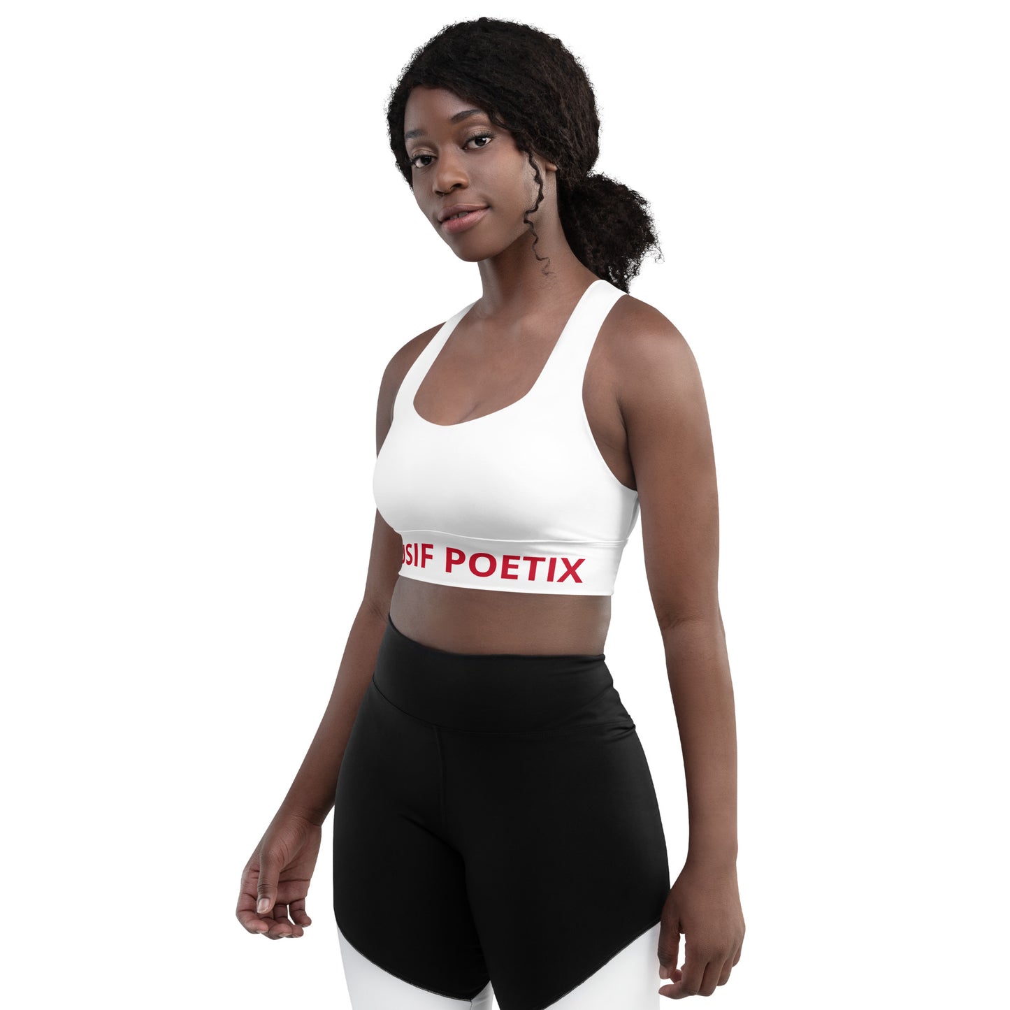 XCLUSIF POETIX WHITE & RED LOGO Longline sports bra