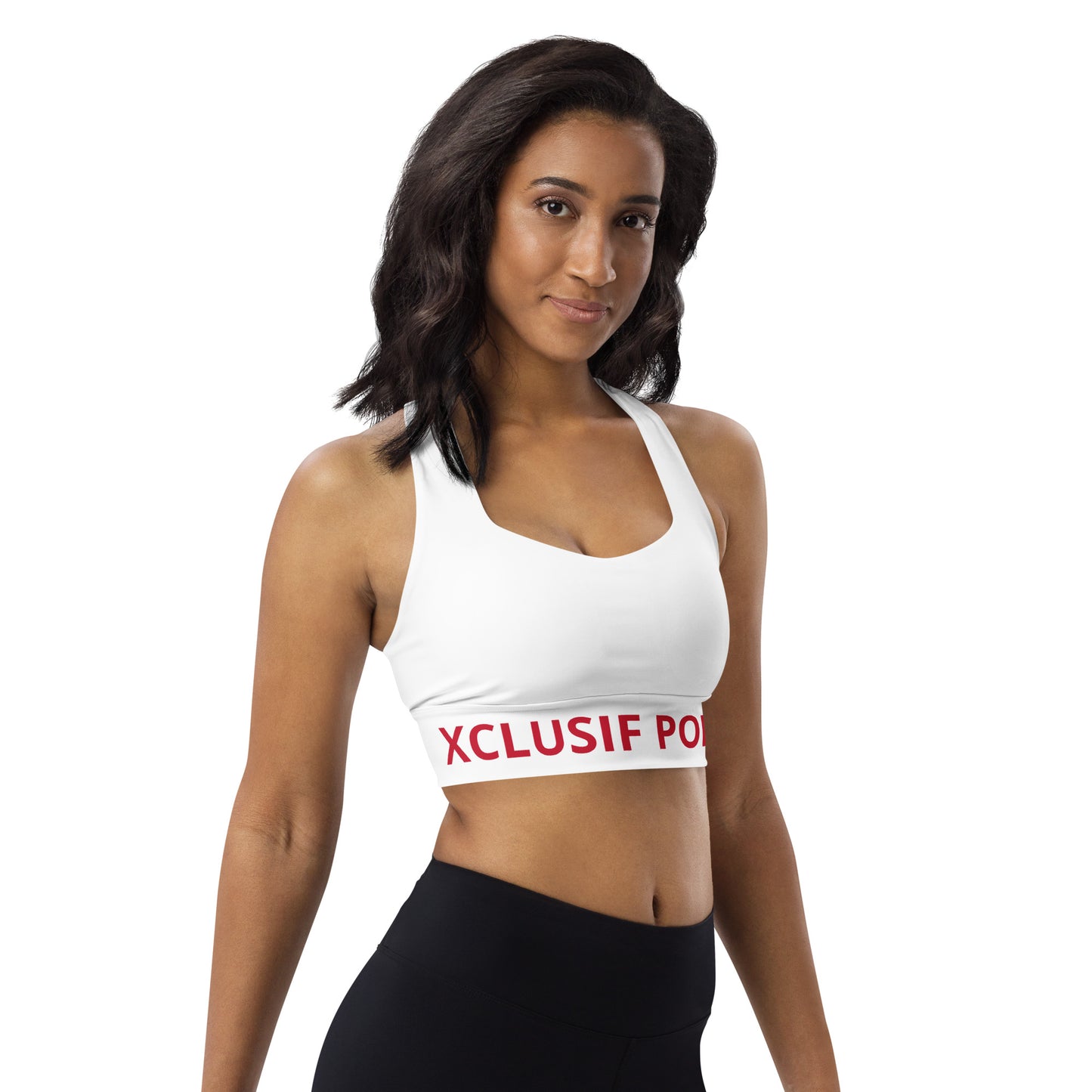 XCLUSIF POETIX WHITE & RED LOGO Longline sports bra