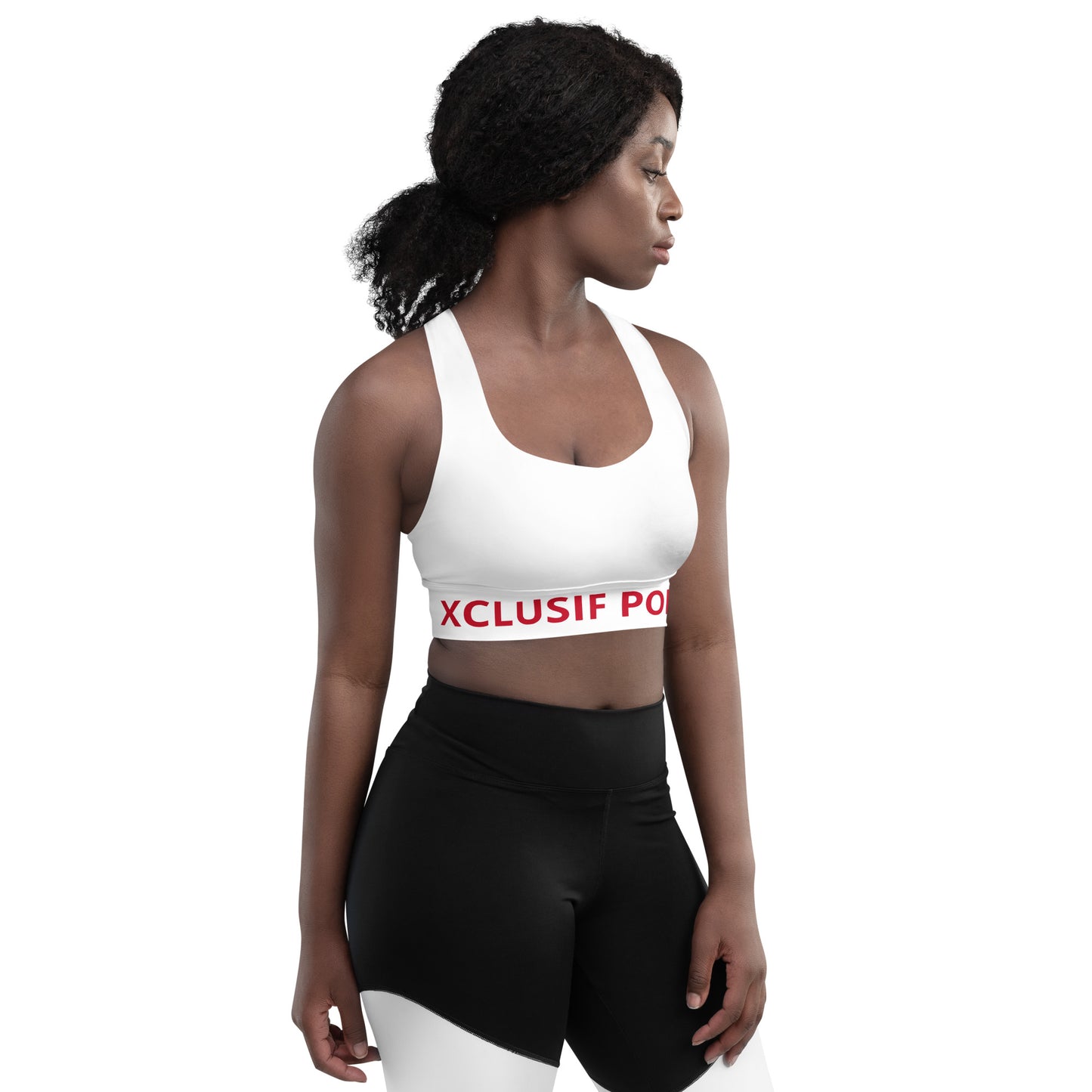 XCLUSIF POETIX WHITE & RED LOGO Longline sports bra