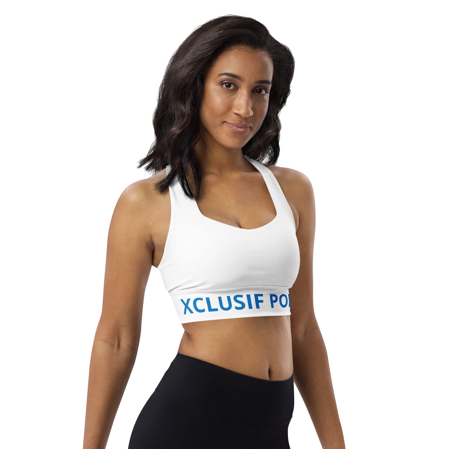 XCLUSIF POETIX WHITE & BLUE Women's Longline sports bra