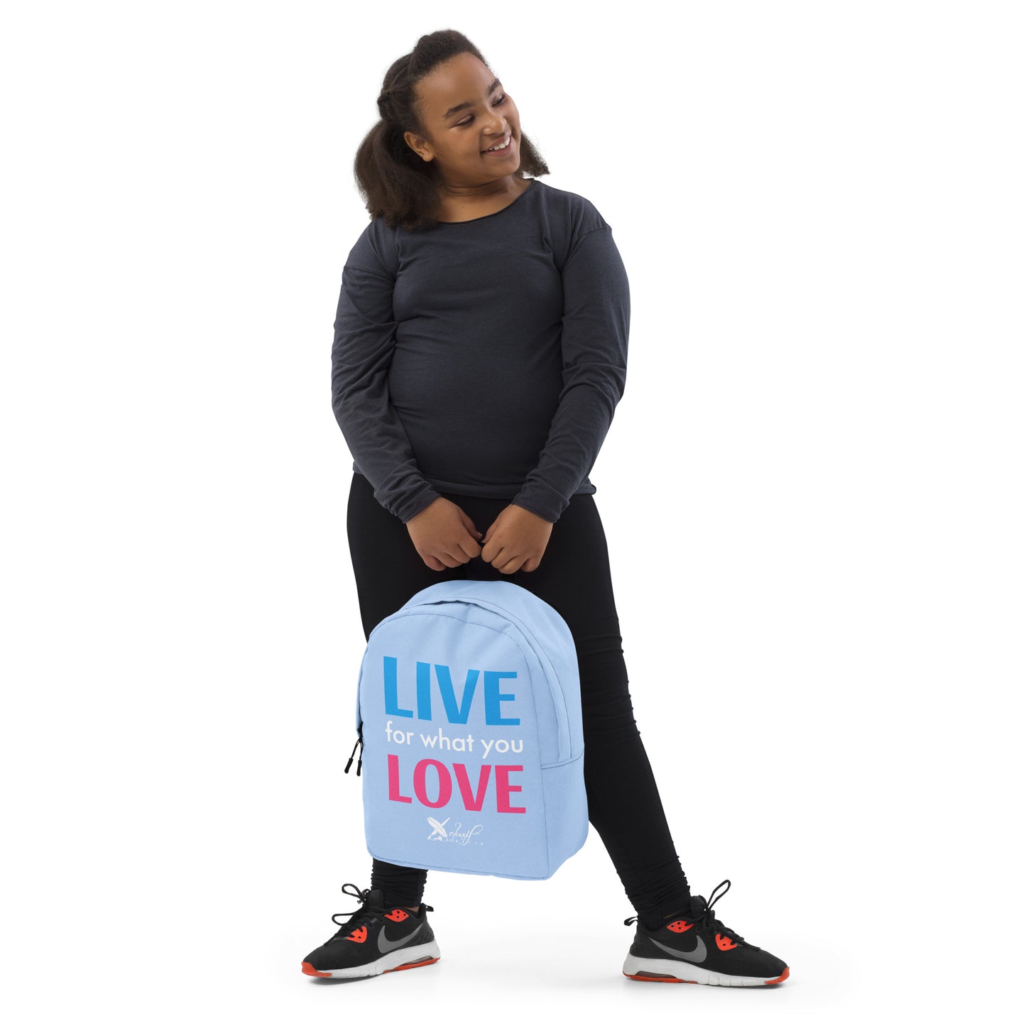 "LIVE FOR WHAT YOU LOVE" BY XCLUSIF POETIX LIGHT BLUE Minimalist Backpack