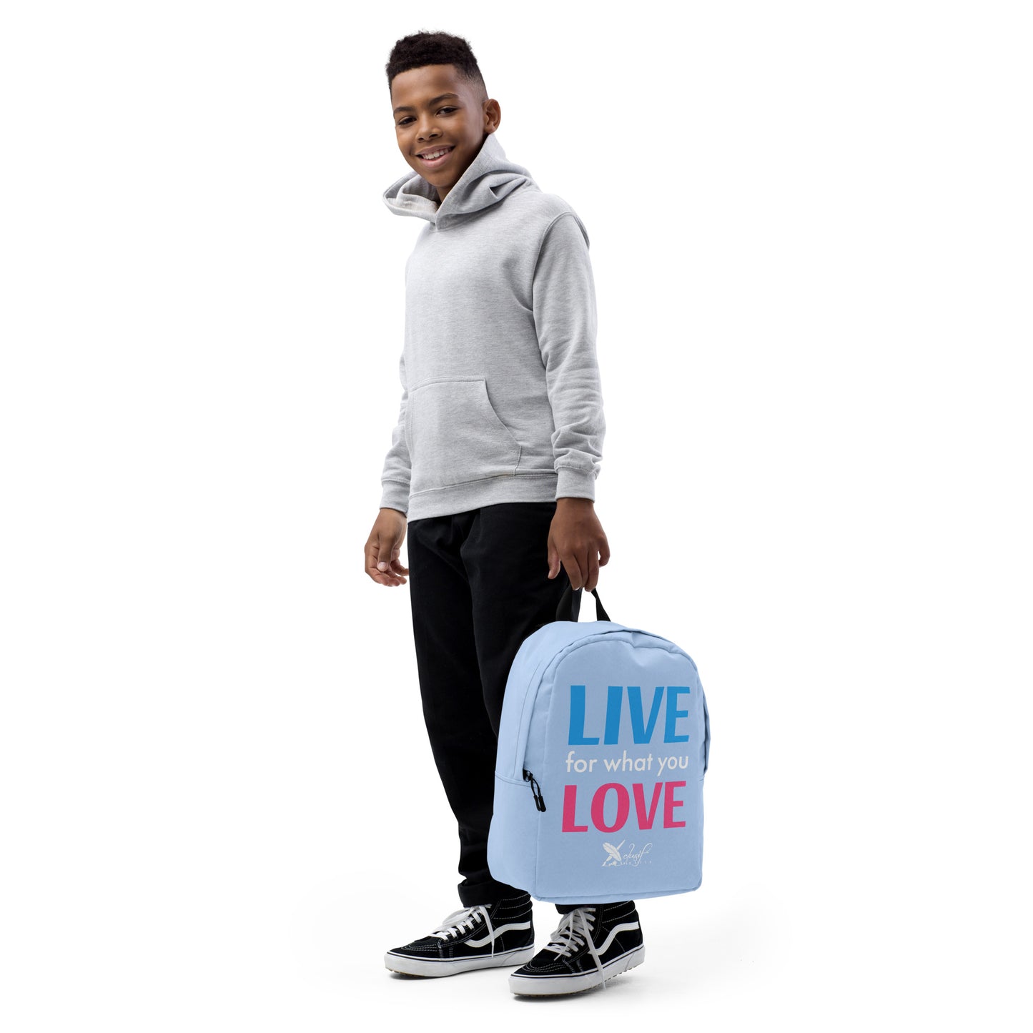 "LIVE FOR WHAT YOU LOVE" BY XCLUSIF POETIX LIGHT BLUE Minimalist Backpack