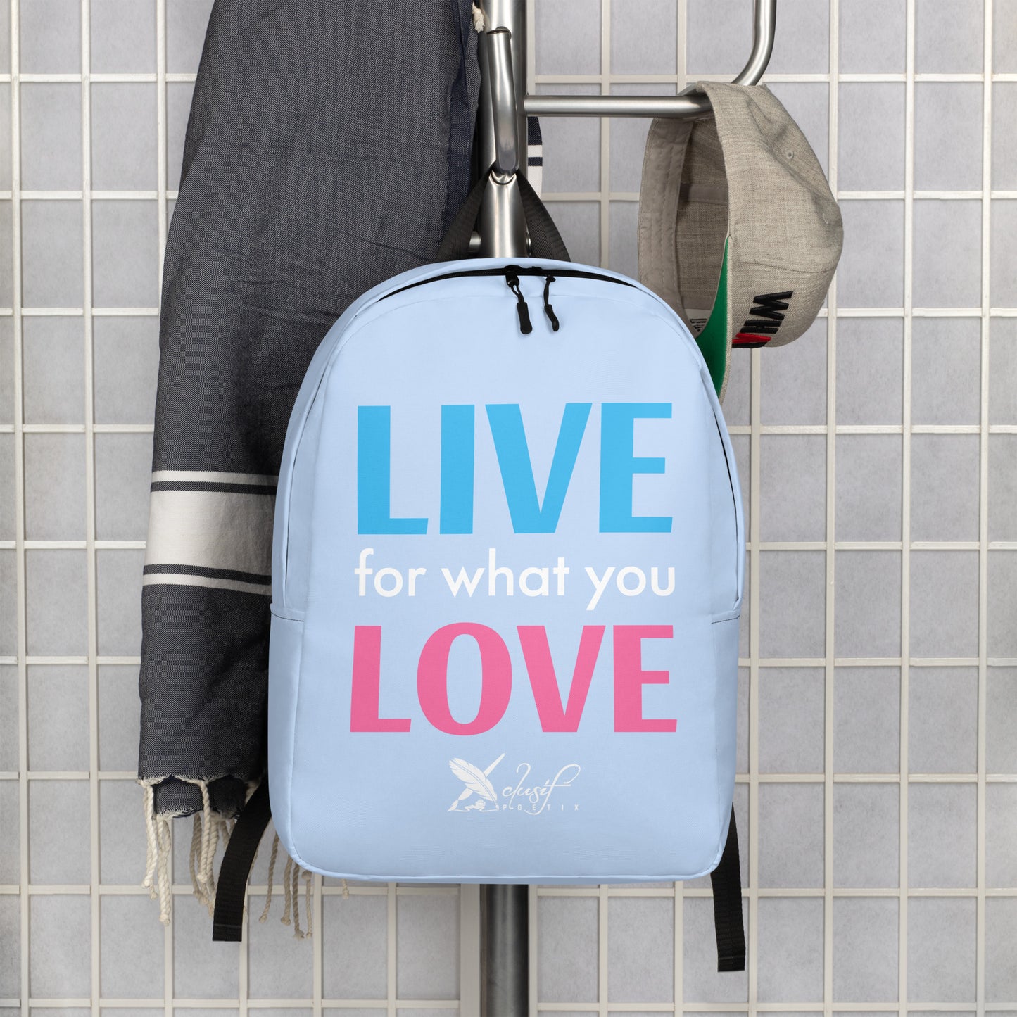 "LIVE FOR WHAT YOU LOVE" BY XCLUSIF POETIX LIGHT BLUE Minimalist Backpack