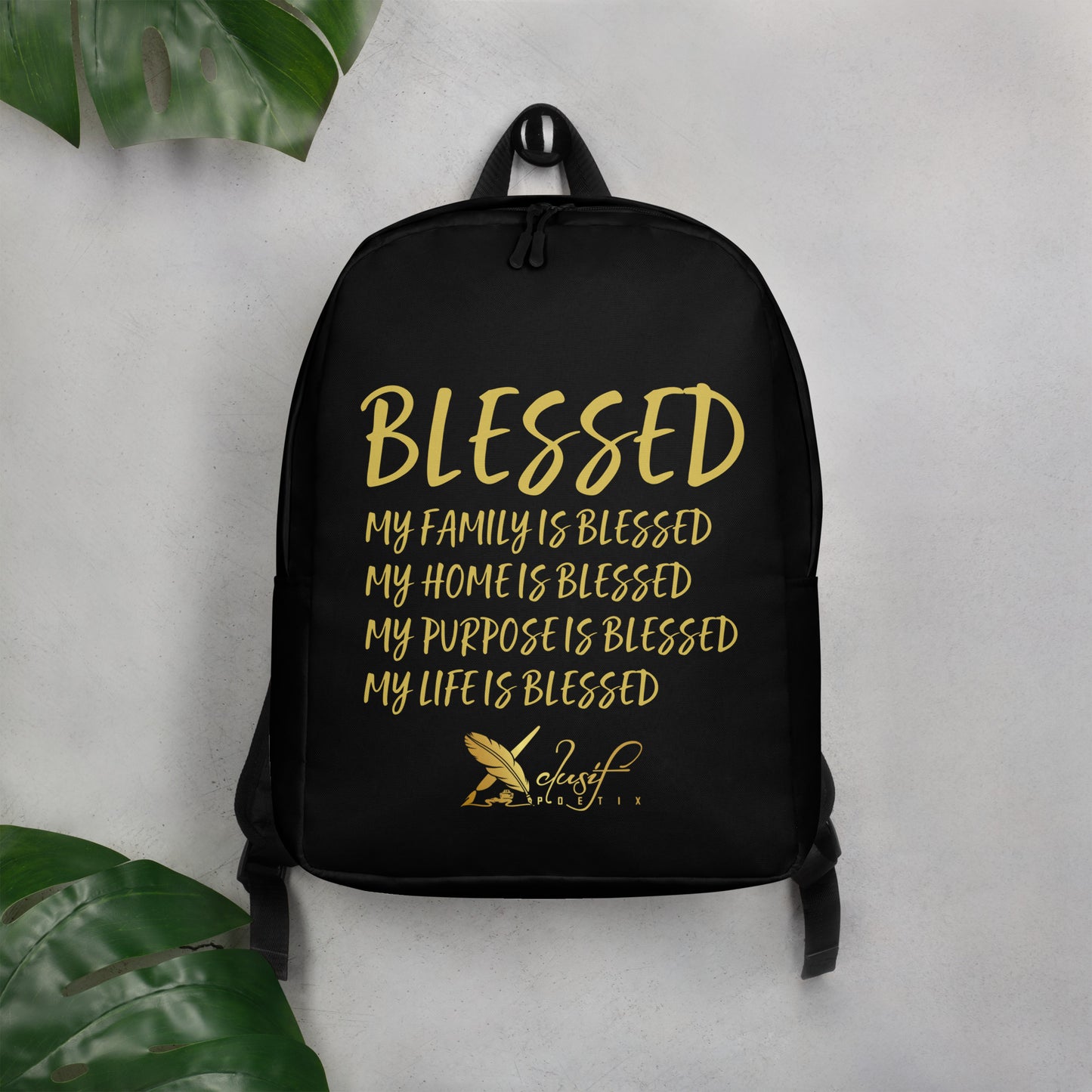 BLESSED BY XCLUSIF POETIX BLACK & GOLD Minimalist Backpack