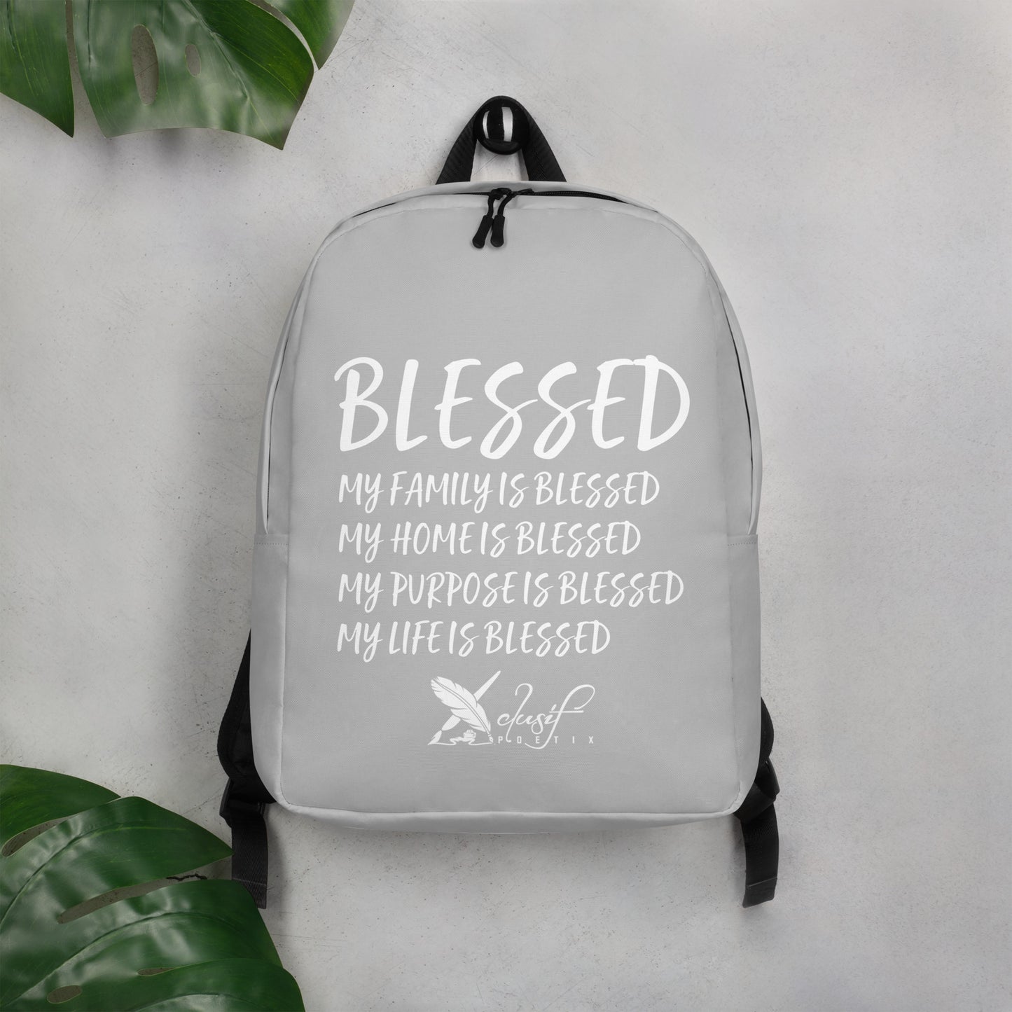 BLESSED BY XCLUSIF POETIX SILVER & WHITE Minimalist Backpack