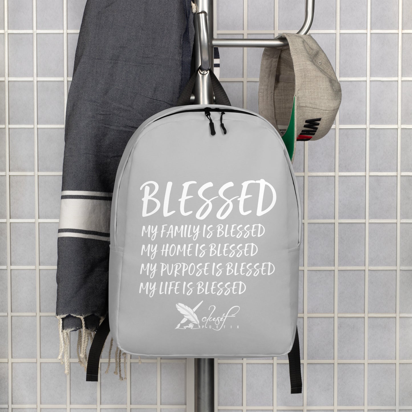 BLESSED BY XCLUSIF POETIX SILVER & WHITE Minimalist Backpack