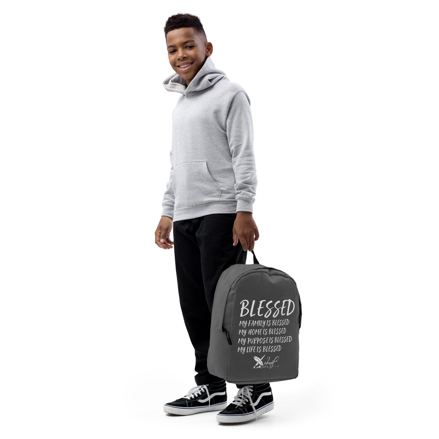 BLESSED BY XCLUSIF POETIX GREY & WHITE Minimalist Backpack