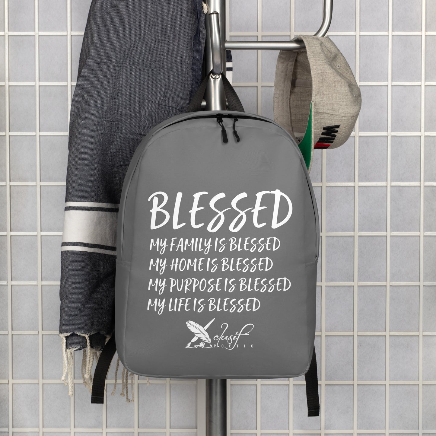 BLESSED BY XCLUSIF POETIX GREY & WHITE Minimalist Backpack